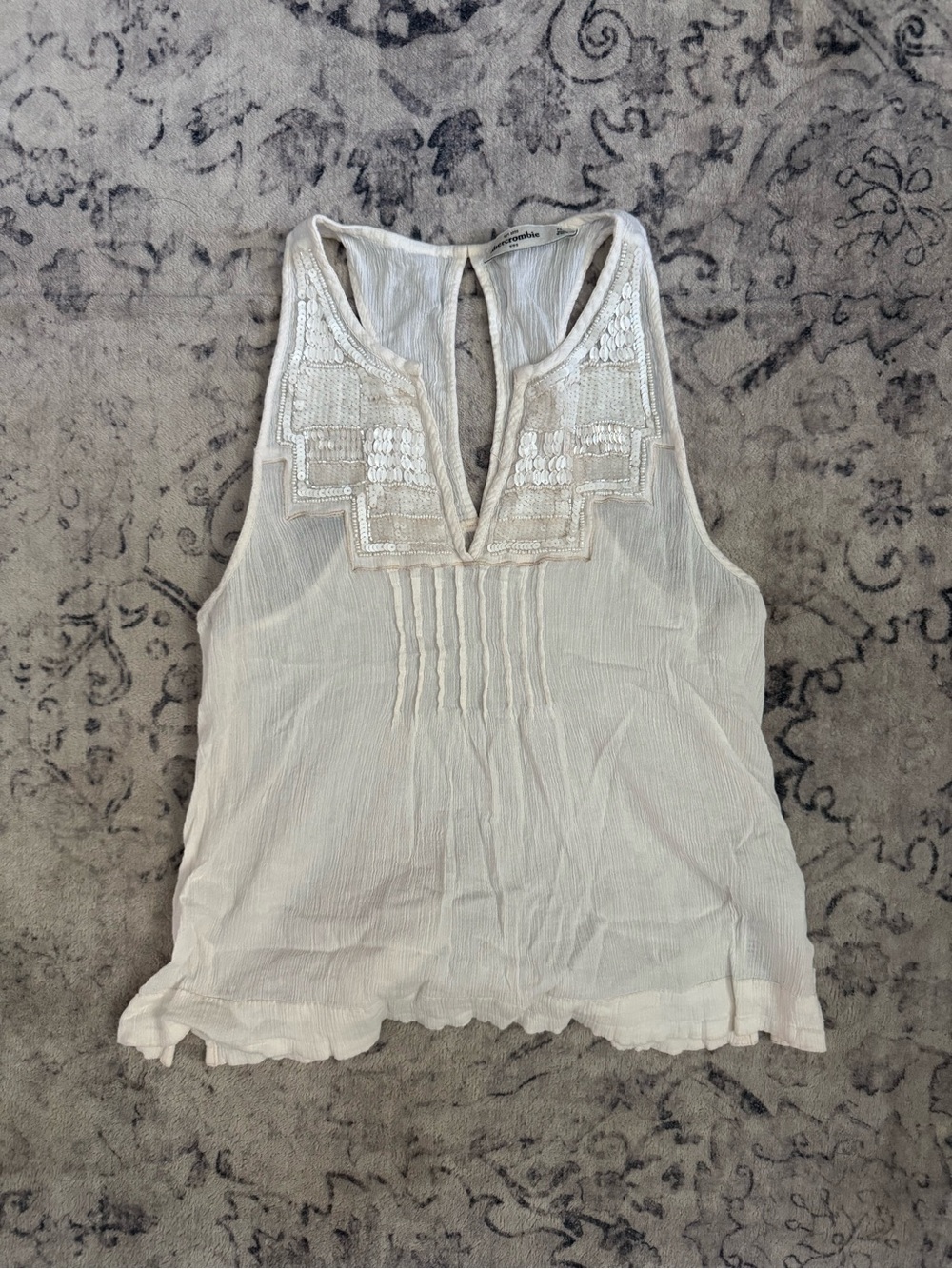 Abercrombie & Fitch Cream Embroidered V-Neck Sleeveless Camisole